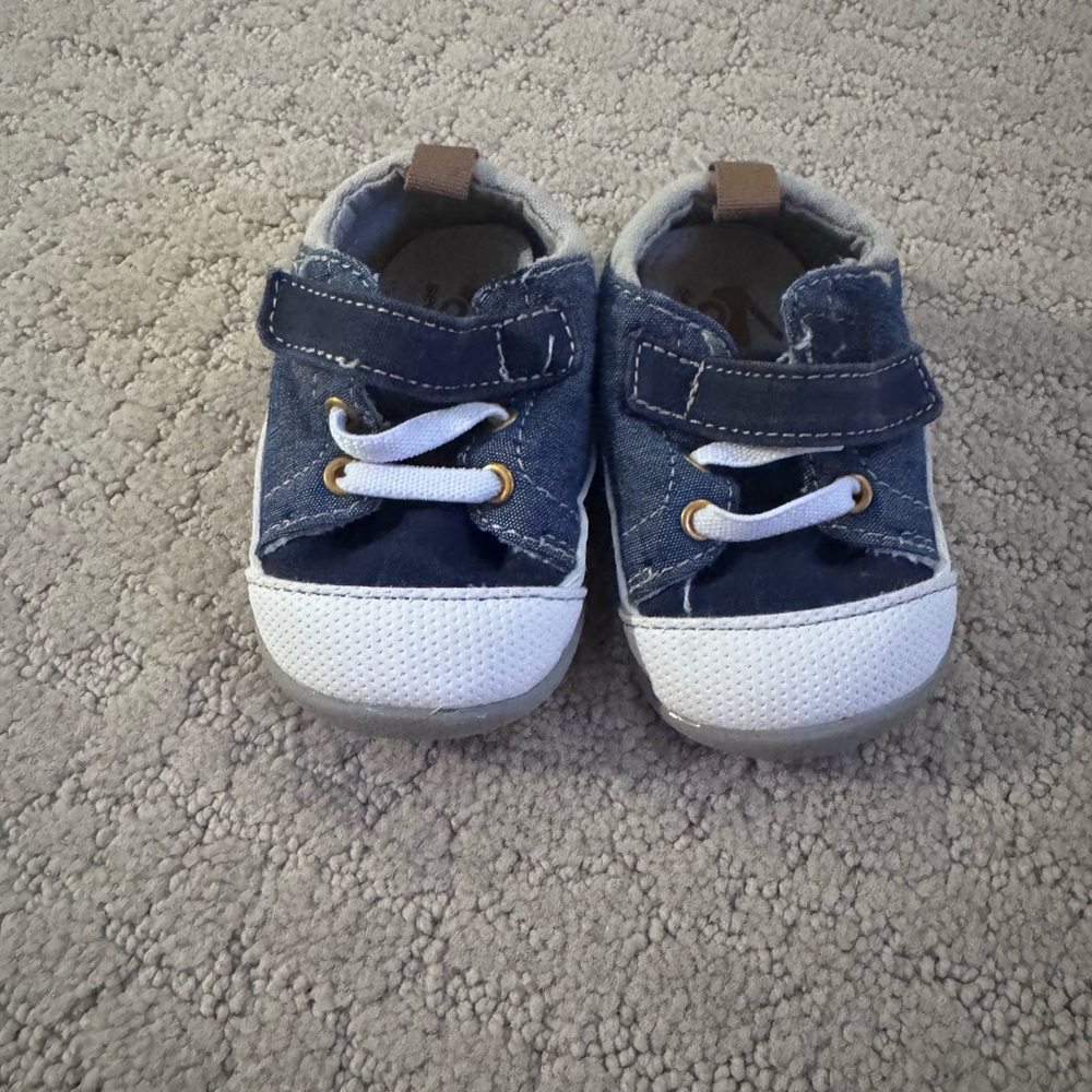 Blue and White Baby Walker Shoes with Velcro Strap